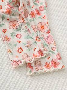 Cozy Pixies Bộ đồ 2 món cho bé gái: Áo thun cổ tròn tay ngắn và quần cạp chun in hình động vật hoạt hình, chất liệu mềm mại. - Màu be - Xem 6