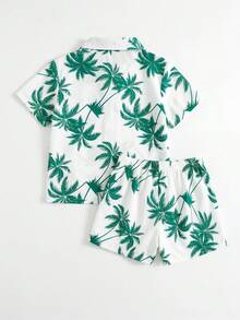SHEIN 两件套儿童男童绿色工装口袋短袖衬衫和短裤套装，休闲校园风，舒适实用，适合日常穿着、外出、户外活动、度假、海滩旅行、夏季，春夏季节皆宜。 - 軍綠色 - 查看 4
