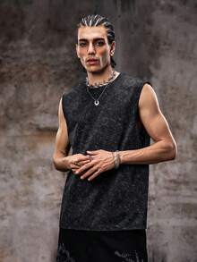 Skyrend Simple Studio | Camiseta de tirantes de estilo vintage y rústico para hombres | Adecuado para uso en verano | Cómodo y transpirable | Moda de vanguardia - Negro - View 5