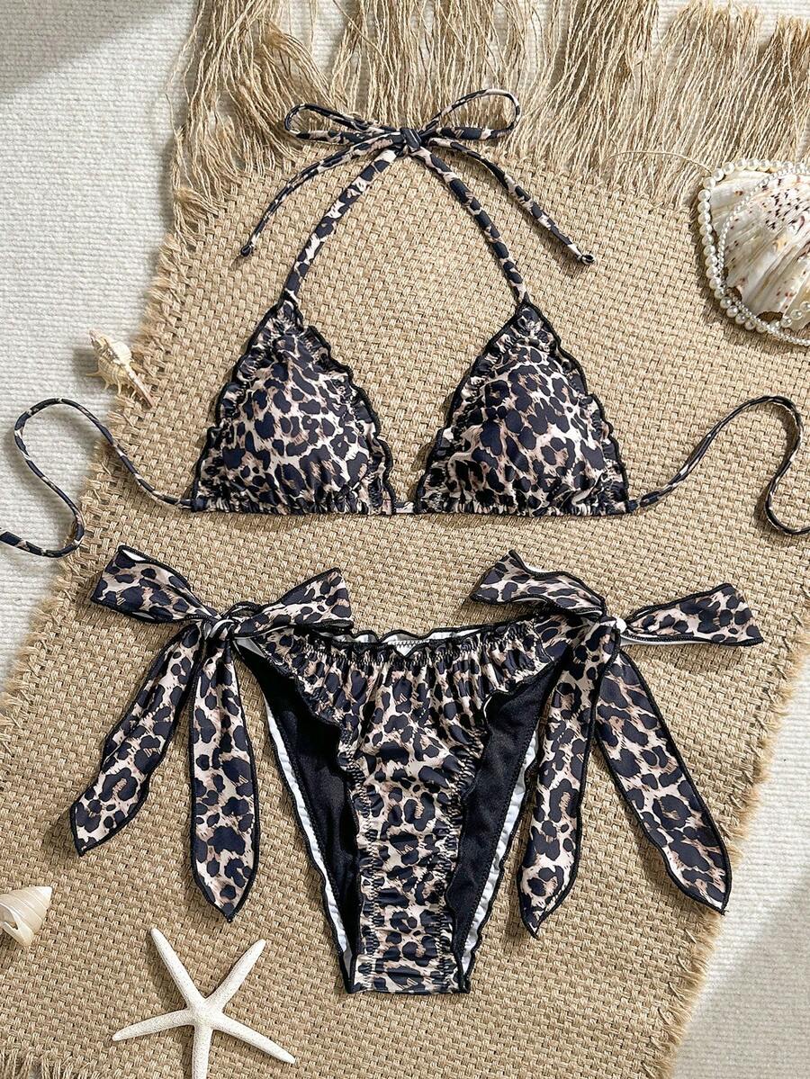 Swim Vcay Women's 2pcs Ditsy Floral Ruffled V-Neck Halter Tie Bikini Set Set, Summer - Multicolor - View 1