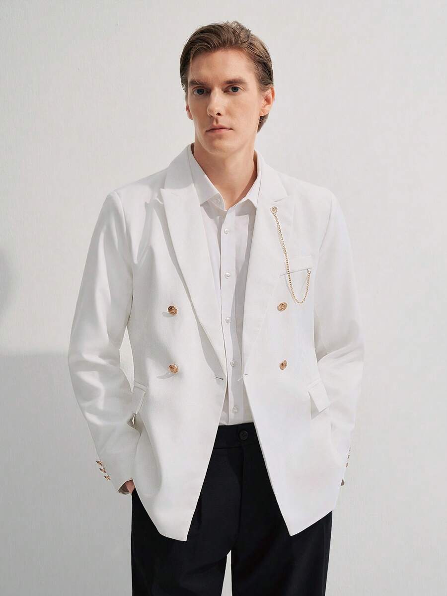 Manfinity CityGents 男士白色口袋链休闲时尚西装外套,适合婚礼季和日常派对场合,正式场合亦可穿着。 - 白色 - 查看 1