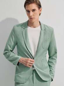 Manfinity CityGents Men's Solid Lapel Collar Casual Suit Set, Spring/Summer, Formal Formal - Green - View 3