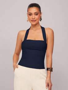 Camisola  para Mujer, de Color Sólido, con Cuello Halter y Espalda Descubierta, para Verano - Albaricoque - Ver 6