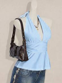 SHEIN ICON Halter Deep V-Neck Cinched Waist A-Line Backless Camisole - Multicolor - View 5