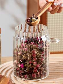 1pc Glass Tea Canister With Spoon, Airtight Seal, Moisture-Proof, Dust-Proof Storage Jar For Coffee Beans, Red Tea, Flowers, Grains - Clear - View 8