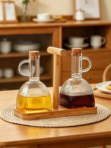 1/3pcs 350ml Glass Oil Bottle Jar With Lid And Handle, Transparent Cooking Olive Oil Container, Kitchen Seasoning Rack - View 4
