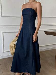 Livesso Women Denim Dresses - Dark Wash - View 5