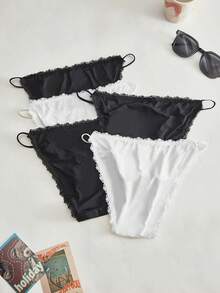 Lowkey Lull 5pcs/Pack Celana Dalam Wanita Tanpa Jahitan dengan Renda Kontras Warna Polos - MultiWarna - View 2