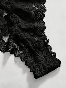 ROMWE Kawaii Sweet Lace Floral Bow Trim Women's Bikini Briefs - Black - View 4