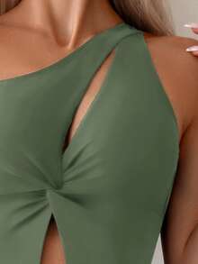 Swim Basics Women's Solid Color Cutout One-Piece Swimsuit For Vacation - Green - View 4
