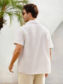 Mercer Haus Camisa de manga corta tejida de color blanco sólido con cuello para hombre, con botones delanteros, de verano, camisa abotonada, ligera, transpirable, fresca, casual, cómoda, regalo para padre/esposo - Blanco - Ver 3