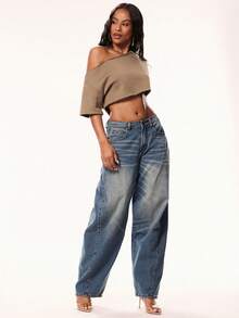 Denimoi Women's Contrast Color Pocket Casual Loose Fit Jeans - Medium Wash - View 2