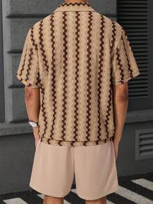 Manfinity Homme Men's Summer Casual Vacation & Commute Contrast Color Short Sleeve Polo Shirt And Drawstring Waist Shorts Set - Brown - View 2
