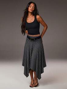 Athîral Women's Striped Casual Asymmetric Hem Skirt, Summer - Multicolor - View 3