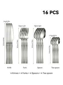 4/16/24 Piece Stainless Steel Cutlery Set Dinner Knife, Dinner Fork, Dinner Spoon, Coffee Spoon For Use In Restaurants, Hotels, Buffets, Schools - Silver - View 10