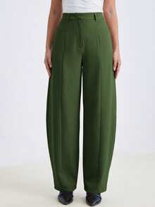 Aveloria Modichic High-Waisted Loose Straight-Leg Trousers Olive Green Summer Business Casual Elegant Office Essential Tailored Polyester Blend Suit Pants Side Pockets - Green - View 5