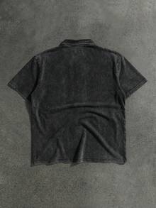 SUMWON 巴黎城市俱乐部水洗 Polo 衫，饰有刺绣和马术图案印花，短袖，常规版型 - 黑色 - 查看 7