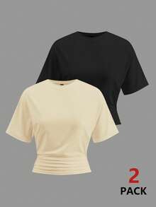Coolane 2pcs 95% Cotton Short Sleeve Cropped T-Shirt, Suitable For Summer - Multicolor - View 6