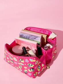 THE POWERPUFF GIRLS X SHEIN 1pc Large Capacity Cartoon Character Pattern Printed PVC Material Makeup Bag, Suitable For Storing Cosmetics, Stationery, Daily Necessities, Digital Products, Perfect For Commuting, School, Travel, Suitable For All Ages, Suitable For Students, Blossom, Bubbles, Buttercup, Friendship, Love - Multicolor - View 2