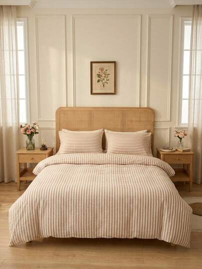 Cirelle Bộ Ga Trải Giường Phong Cách Boho (2/3 Món) - Chất liệu mềm mại như vải lanh | 1 Ga trải giường + 1/2 Vỏ Gối (Không kèm ruột chăn) Bộ ga giường thoáng khí phong cách nông trại 100% cotton đã qua xử lý Ga trải giường kẻ sọc Kích thước King Size Phù hợp cho mọi mùa