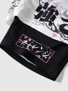 ROMWE MEN Anime Men's Printed Basketball Shorts With 2 In 1 Design, Suitable For Daily Wear In Spring And Summer - White - View 3