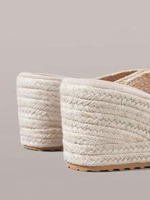 Styleloop Giày nữ, màu mơ, giày rơm đan chéo bằng dây gai dầu, dép đế xuồng, giày bohemian giúp tăng chiều cao cho kỳ nghỉ. - Màu be - Xem 5