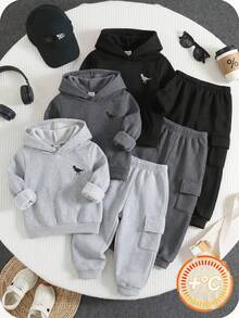 SHEIN Bộ 3 quần nỉ dài tay co giãn cho bé trai, quần thể thao trẻ em dễ phối đồ, phù hợp cho mùa xuân, thu và đông. - Nhiều màu - Xem 3