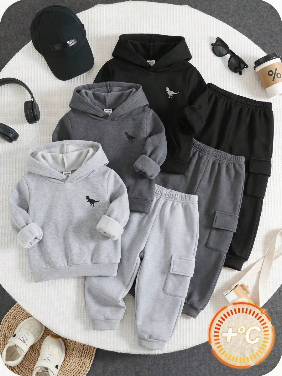 SHEIN Bộ 3 quần nỉ dài tay co giãn cho bé trai, quần thể thao trẻ em dễ phối đồ, phù hợp cho mùa xuân, thu và đông.