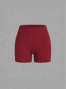 Sweetra Core Rhythm 1pc Red Waistband Sports Shorts, Seamless Knit High Elasticity Comfortable Yoga, Fitness, Outdoor Sports,For Hiking, Trekking, Gym,Summer - Burgundy - View 1