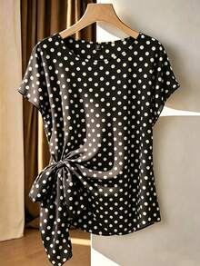 Franclia Áo kiểu voan dáng rộng, thắt nơ hình trái tim, chất liệu chiffon, thích hợp cho mùa xuân/hè. - màu đen - Xem 1
