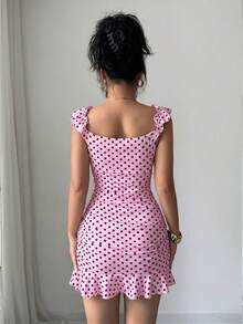 BamGleam Women's Polka Dot Print Tie Front Ruffle Hem Dress - Pink - View 2