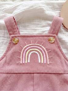 SHEIN Romper Bayi Perempuan Baru Lahir yang Lucu, Serbaguna, dan Kasual dengan Bordir Pelangi Warna Pink - Dusty Pink - View 5