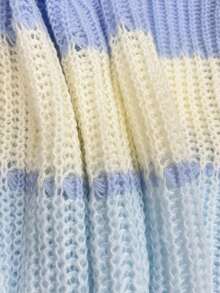 SHEIN Colorblock Rib-Knit Drop Shoulder Sweater,Long Sleeve Tops Knit Pullover Fall Winter Sweater - Baby Blue - View 10