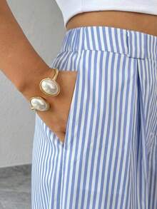 SHEIN Elenzya Quần culottes chấm bi cạp cao mới cho mùa Xuân/Hè, kiểu dáng thanh lịch, phù hợp cho cả mặc hàng ngày và đi làm, mùa tốt nghiệp, lễ hội âm nhạc cổ điển, lễ hội đua ngựa Derby, ngày Quốc khánh. - Màu xanh lam - Xem 4