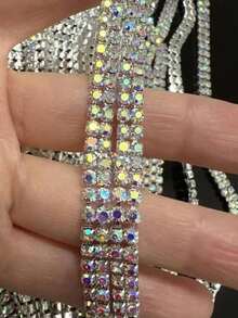 1m/3m/10m Single Row Rhinestone Chain, Multipurpose DIY Crystal Claw Chain For Clothing, Shoes, Bags Decoration - Silver AB - View 4