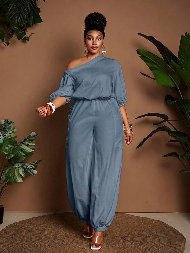 Maweii Plus Size Chocolate Brown Jumpsuit,Autumn Casual Everyday