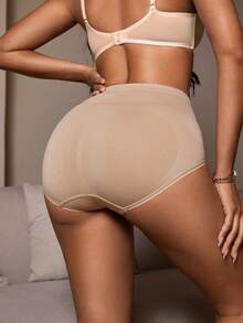 SHEIN Women's Solid Color Comfortable Breathable Minimalist Design Shapewear Bottom - Khaki - View 2