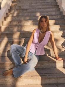Aralina Winter / Summer Sleeveless Peplum Hem Shirt Suitable For Work Or The Office - Pink - View 7