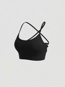 Sweetra Crisscross Back Sports Bra - Black - View 1