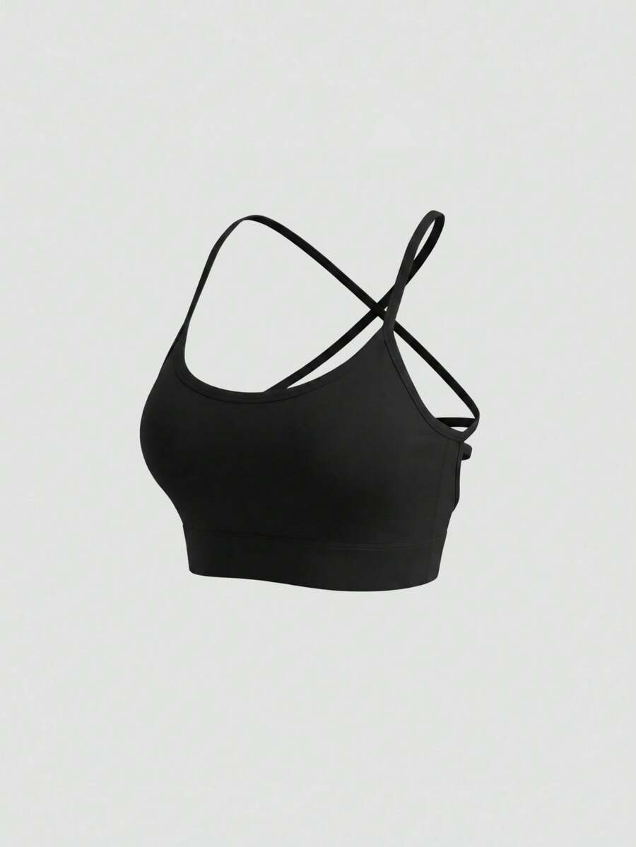 Sweetra Crisscross Back Sports Bra - Black - View 1