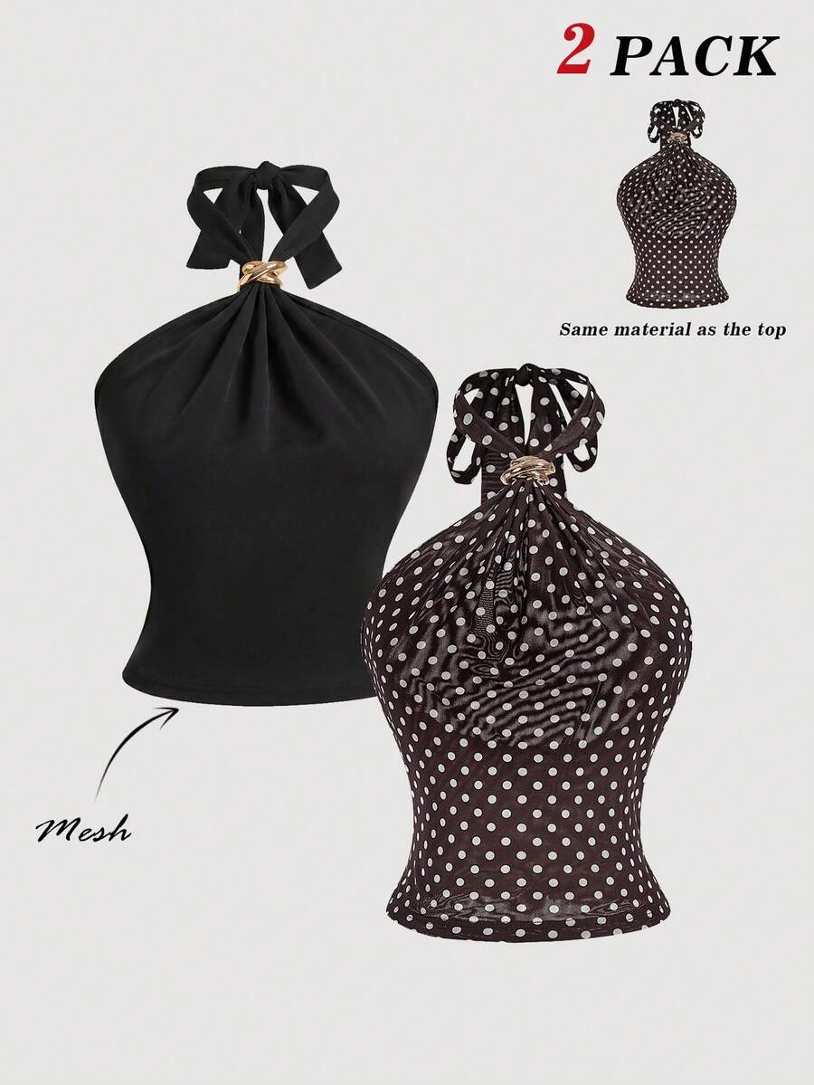SHEIN MOD 2件套女士金属装饰露背吊带上衣 - 彩色 - 查看 1