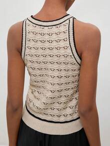 Top de punto abierto de ganchillo con cuello halter sin espalda MAIJA - Caqui - Ver 6