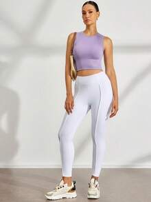 Activina Women's Minimalist Solid Color Seamless Backless High Elasticity Sports Tank Top, Summer - Mauve Purple - View 4