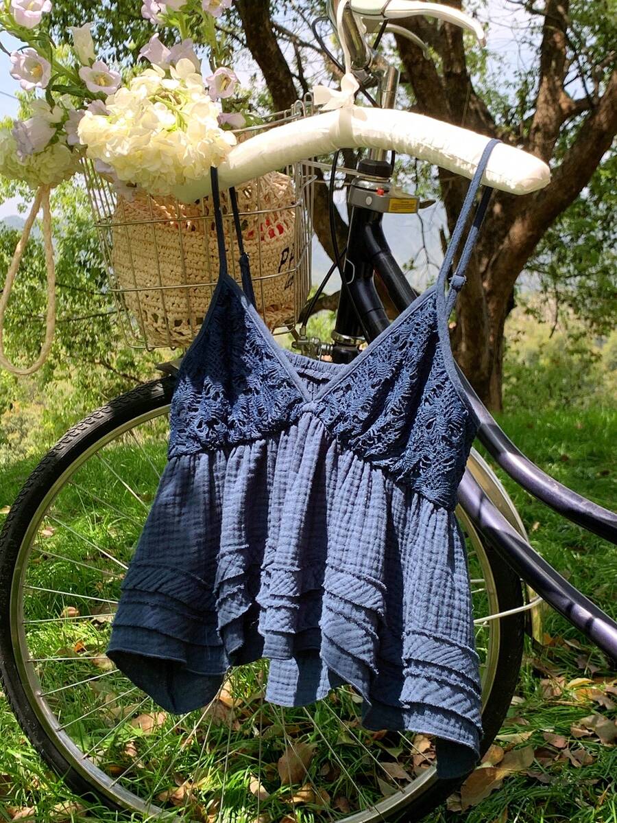 Comfortcana Women's Ruffle Hem Camisole Top - Navy Blue - View 1