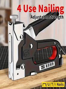 1Pc Multi-Functional 4-In-1 Heavy Duty Staple Gun, Manual Handheld Nailer, Iron Construction, Suitable For DIY Home Decor, Camping, And Industrial Use, Compatible With T-Type, U-Type, I-Type, And П-Type Staples. - Multicolor - View 7