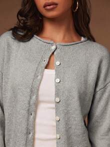 Athîral Women's Casual Knitted Cardigan, Autumn/Winter - Grey - View 5