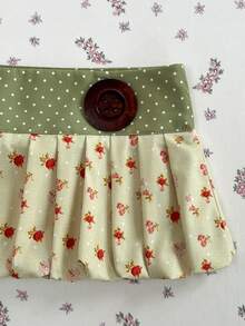 Elamini Colorful Floral & Polka Dot Patchwork Resin Buckle Decor Sexy Low Waist Skirt For Women, Suitable For Spring, Summer, Autumn - Apricot - View 5