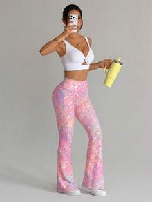Dewbera Dewbera Pantalones acampanados con estampado de leopardo de colores y bolsillos - Multicolor - Ver 7