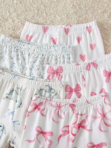 (Envío de 1 set aleatorio de 5 sets) Conjunto de manga larga y pantalones de punto suave y lindo con estampados de moño, conejo, corazón y floral, mejor regalo para recién nacidos, cómodo para usar en casa, adecuado para todas las estaciones - Multicolor - Ver 5
