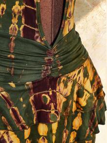 Amplova Mono de mujer con detalle de espalda descubierta, volantes en capas y bajo con volantes - Verde militar - Ver 9